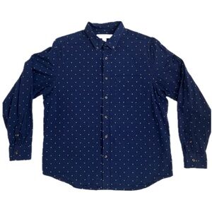 Old Navy Men Everyday Shirt Regular Fit Navy Print Button Down Size Large